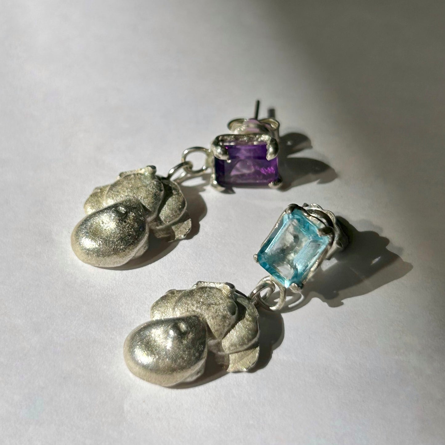 Aura Drop Earring with Amethyst or Topaz Gemstone