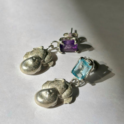 Aura Drop Earring with Amethyst or Topaz Gemstone